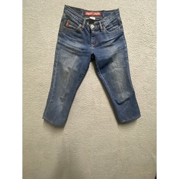 Guess Jeans Womens Medium Wash Blue Denim Cropped Capris Size 24 - Picture 1 of 8
